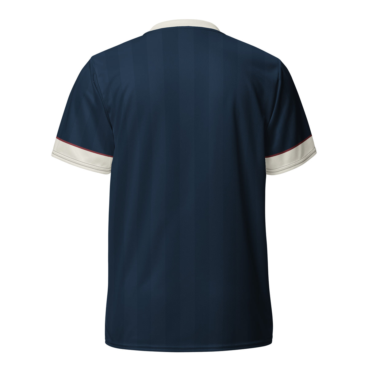 Maillot KAN FC marine, K côté cœur et logo SOKR crème, vue de dos