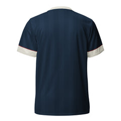 Maillot KAN FC marine, K côté cœur et logo SOKR crème, vue de dos
